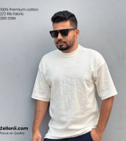 Premium Rib Fabrics Drop Shoulder T-Shirt- White