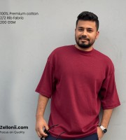 Premium Rib Fabrics Drop Shoulder T-Shirt- Maroon