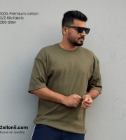 Premium Rib Fabrics Drop Shoulder T-Shirt- Olive