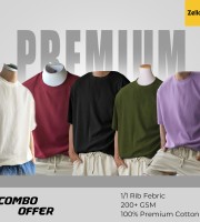 5 Pcs Premium Rib Fabrics Drop Shoulder T-Shirt- COMBO