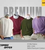 4 Pcs Premium Rib Fabrics Drop Shoulder T-Shirt- COMBO