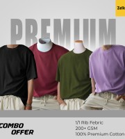 4 Pcs Premium Rib Fabrics Drop Shoulder T-Shirt- COMBO
