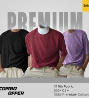 3 Pcs Premium Rib Fabrics Drop Shoulder T-Shirt