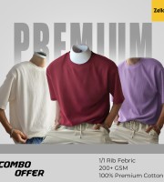 3 Pcs Premium Rib Fabrics Drop Shoulder T-Shirt