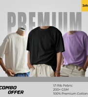 3 Pcs Premium Rib Fabrics Drop Shoulder T-Shirt