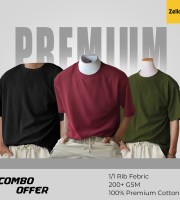 3 Pcs Premium Rib Fabrics Drop Shoulder T-Shirt
