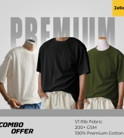 3 Pcs Premium Rib Fabrics Drop Shoulder T-Shirt