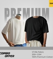 2 Pcs Premium Rib Fabrics Drop Shoulder T-Shirt