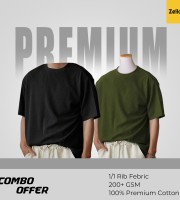 2 Pcs Premium Rib Fabrics Drop Shoulder T-Shirt